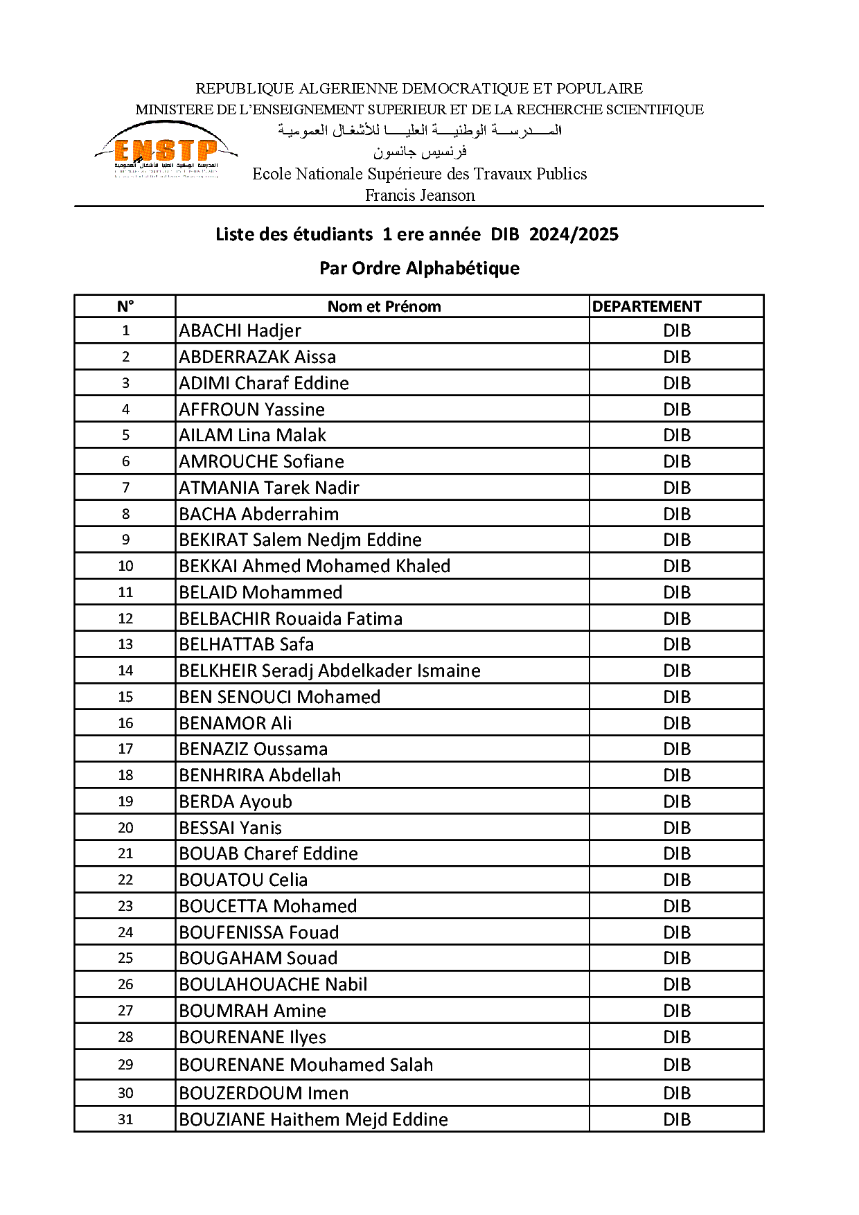 étudiants 1ere année affecté à DIB 2024 2025 001