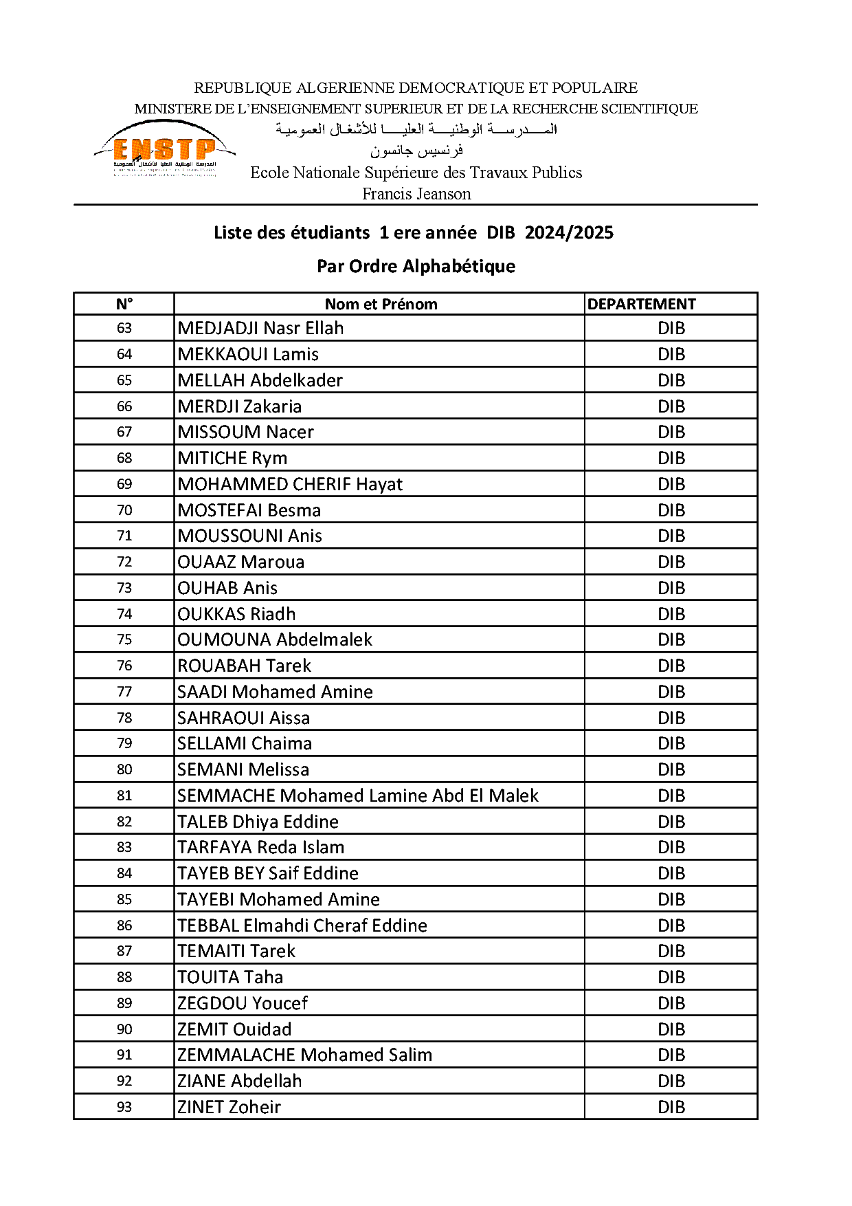 étudiants 1ere année affecté à DIB 2024 2025 003