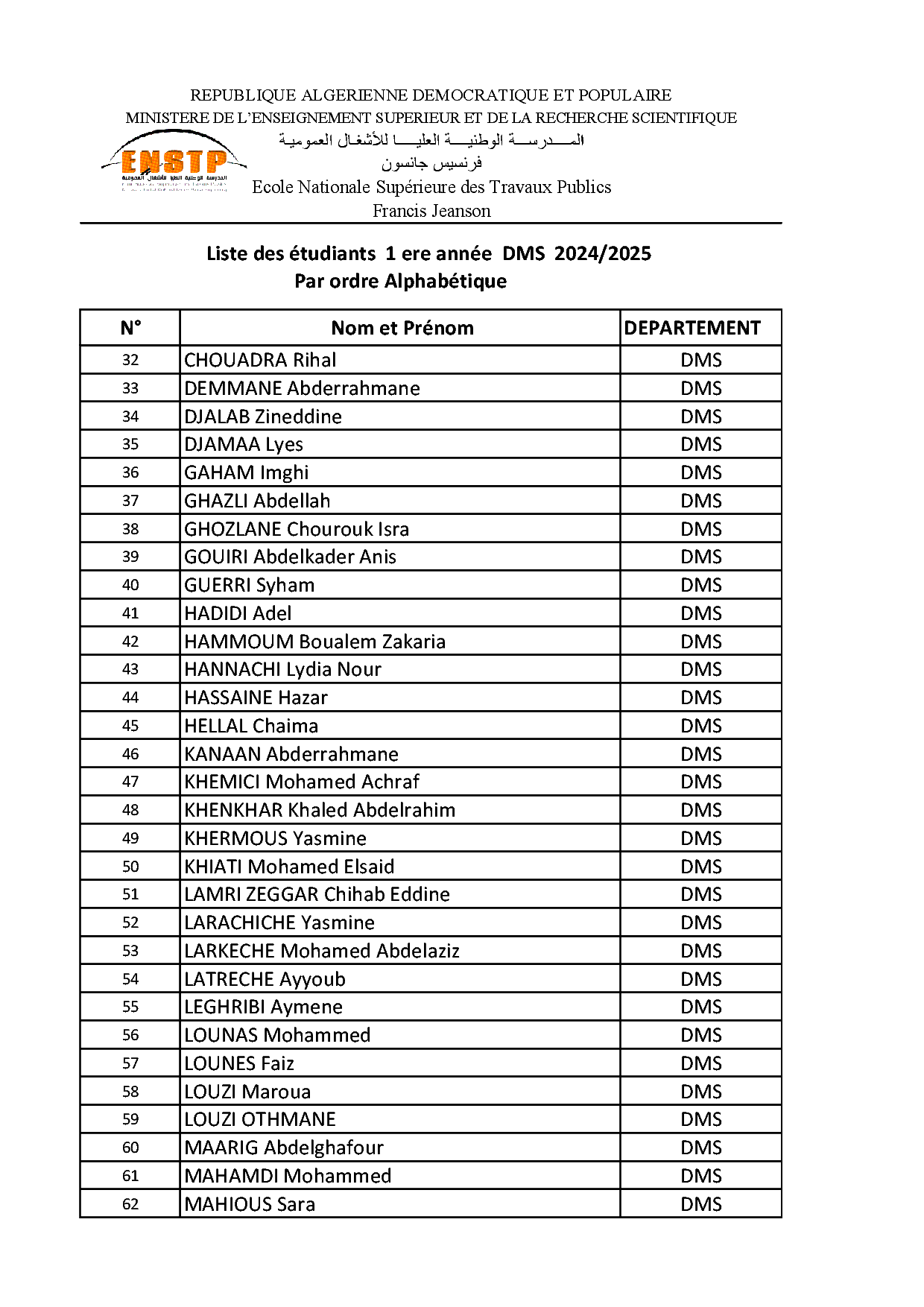 étudiants 1ere année affecté à DMS 2024 2025 002